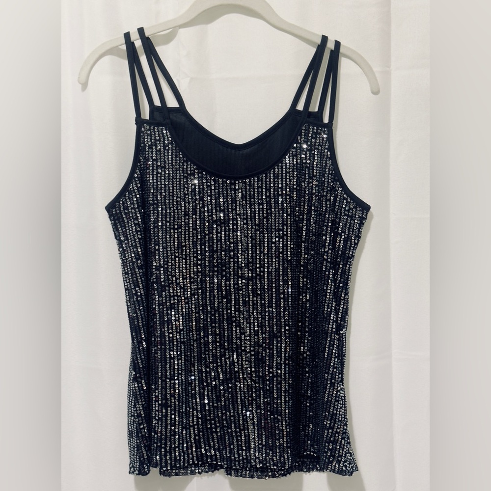 Festive Reversible Sequin Embellished Black Double Strap Tank Top. Small    NWOT - Picture 3 of 5